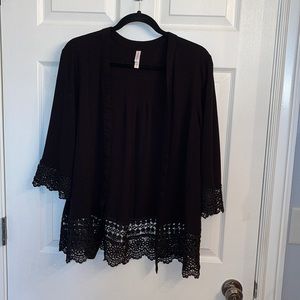 Open front, lace on bottom, black summer topper! Throw it over your LBD 😉